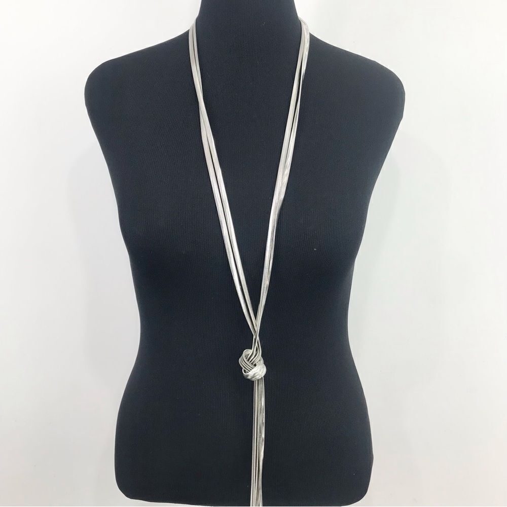 Express Silver Multi Strand Low Knot Flexible Ribbed Contemporary Necklace NEW
